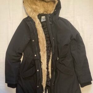 Levi Strauss Co Ladies Hooded Coat Jacket Faux Fur Trim  Size M